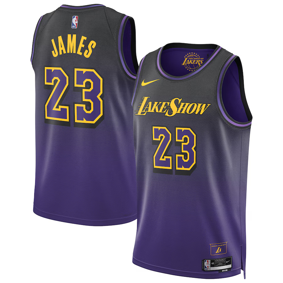 Men Los Angeles Lakers #23 LeBron James Nike Purple City Edition 2024-25 Swingman Player NBA Jersey->customized nba jersey->Custom Jersey
